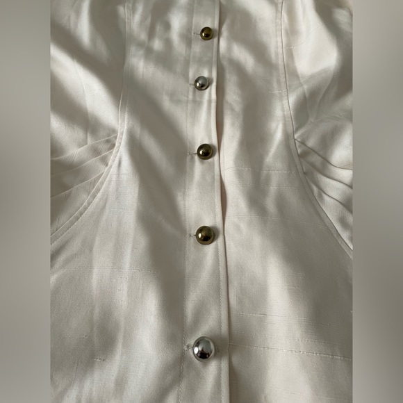 Vintage Silk Cream Button Midi Dress with Shoulder Pads Medium M - Picture 8 of 15